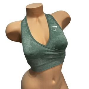 GYMSHARK Adapt Camo Seamless Racerback Sports Bra S Green